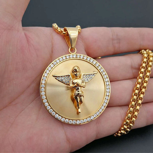 Hip-Hop Iced Out Angel Wings Pendant Necklace