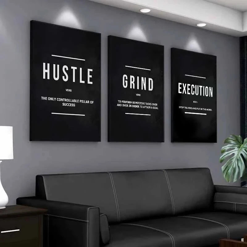 "Grind Hustle Execution" Motivational Quotes Wall Posters