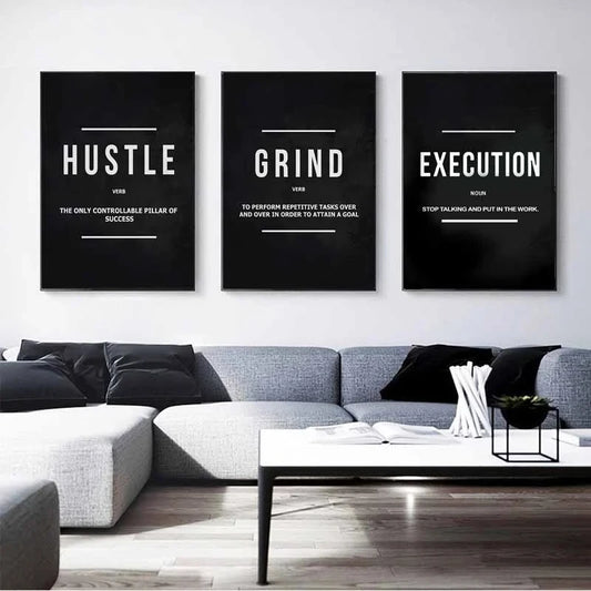 "Grind Hustle Execution" Motivational Quotes Wall Posters