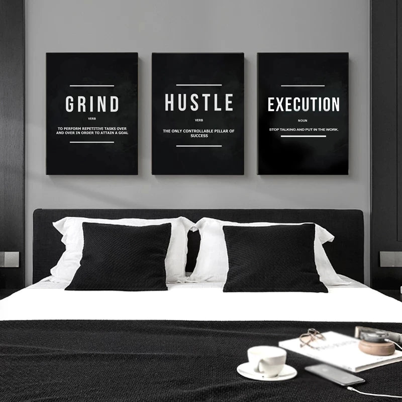 "Grind Hustle Execution" Motivational Quotes Wall Posters