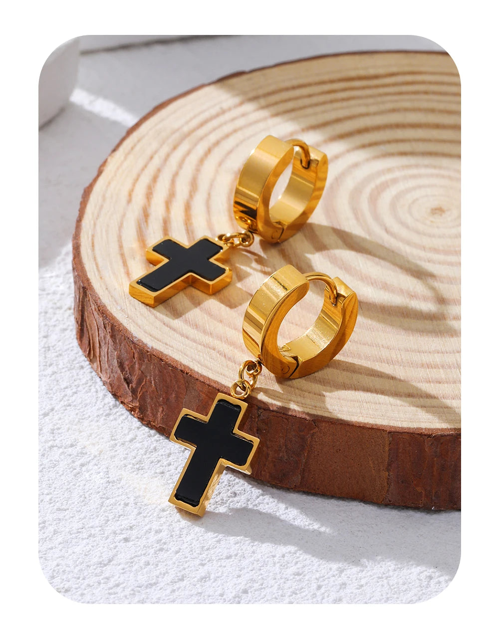 Classic Black Acrylic Drop Cross Earrings