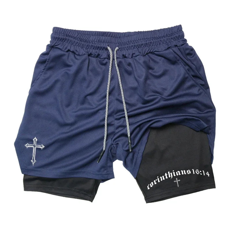 2-in-1 Men's Performance Shorts (Bible Printed - 'Philippians 4:13')