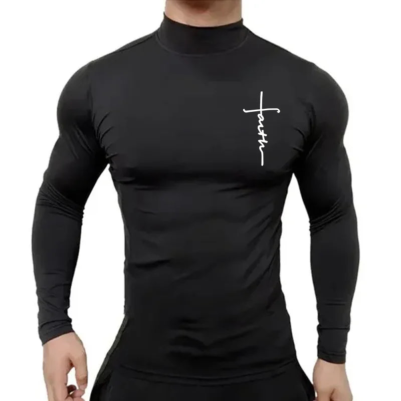 Long-Sleeved Compression High-Neck 'FAITH' Tee