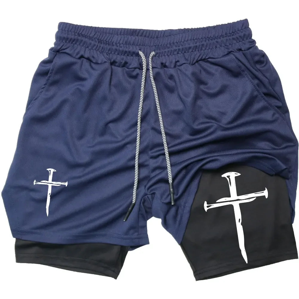 Assorted Y2K Cross Print 2-in-1 Compression Shorts