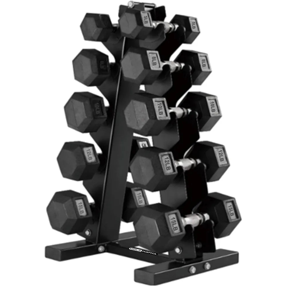 Hexagonal Dumbbell Free Hand Weight Set w/Rack
