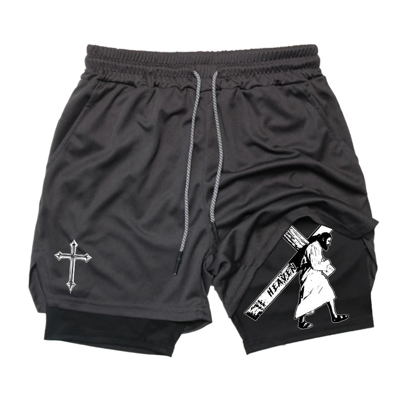2-in-1 Men's Performance Angel Cross Shorts (Bible Printed)