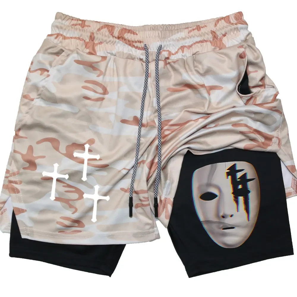 Assorted Y2K Cross Print 2-in-1 Compression Shorts