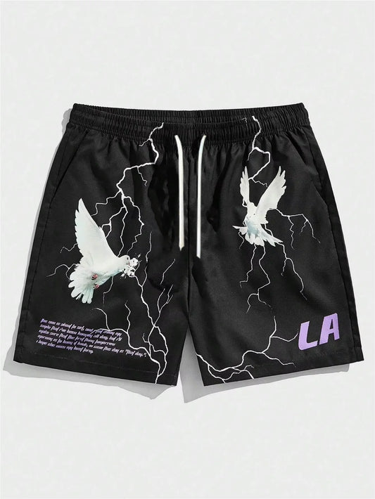 Pigeon & Slogan Graphic Fitness Shorts