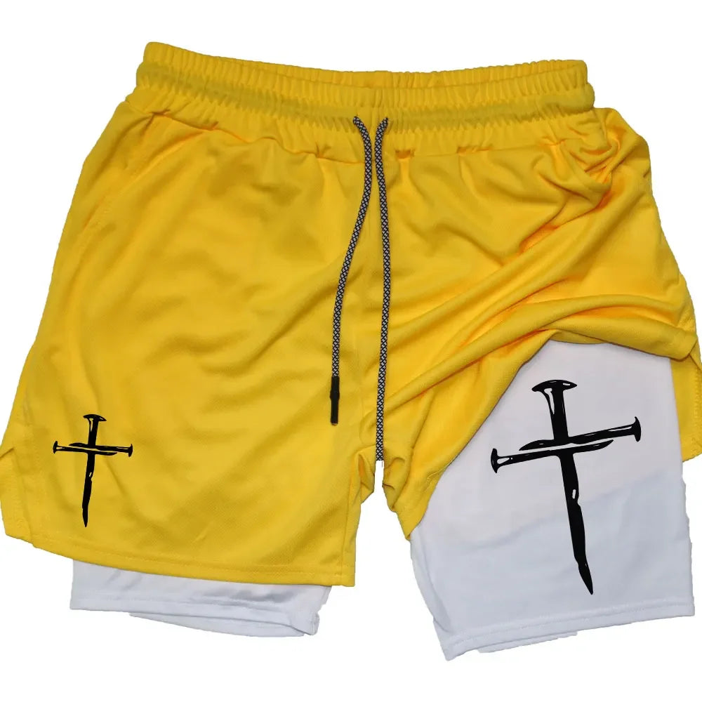 Assorted Y2K Cross Print 2-in-1 Compression Shorts