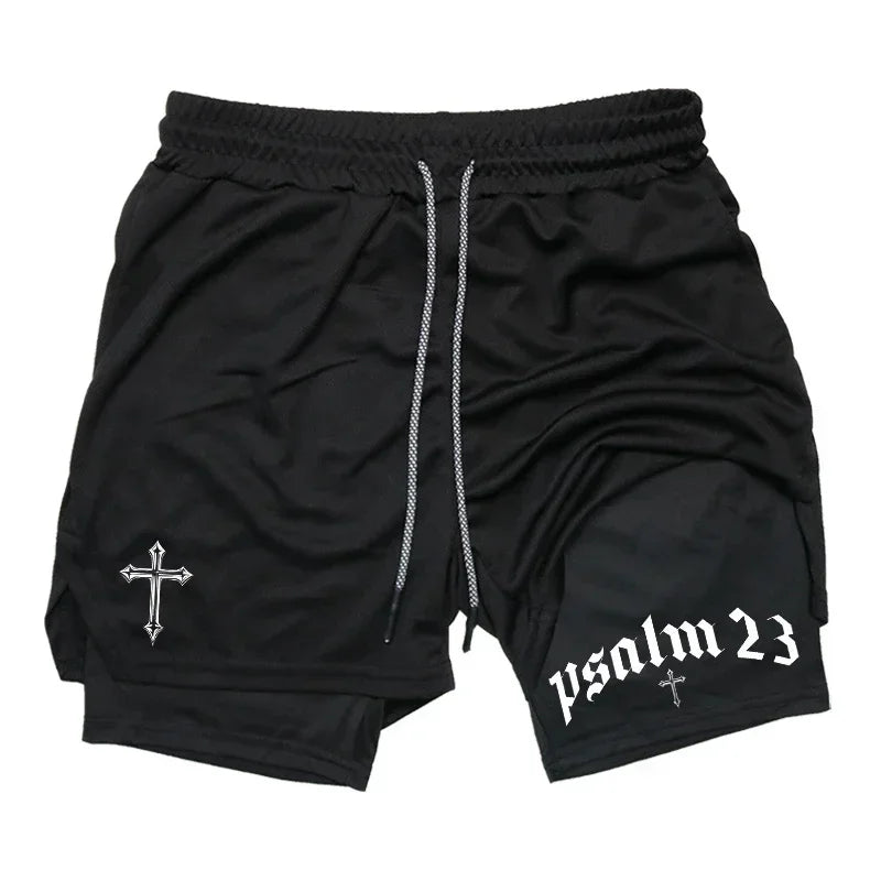 2-in-1 Men's Performance Shorts (Bible Printed - 'Psalm 23')