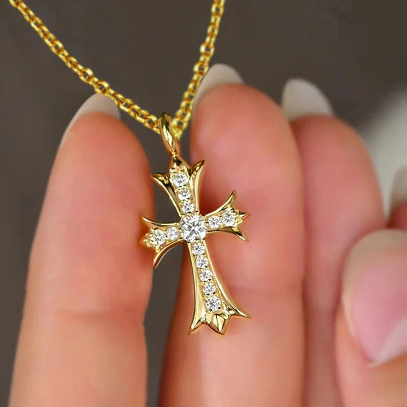 Sparking Zirconia Cross Pendant Necklace