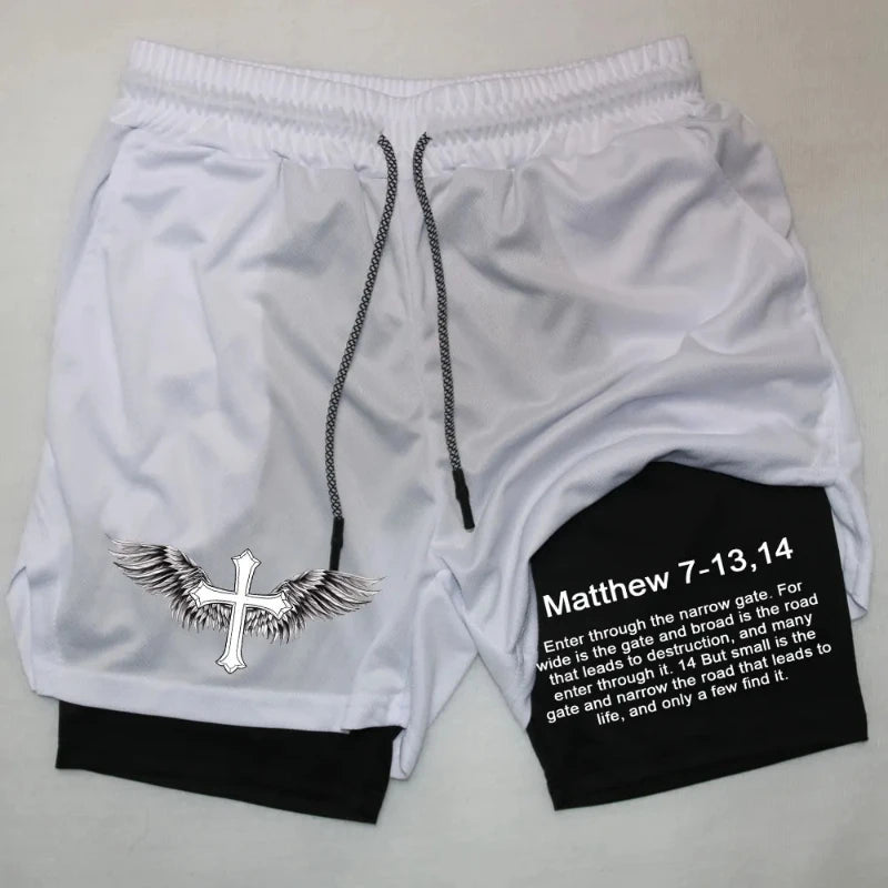 2-in-1 Men's Performance Shorts (Bible Printed)