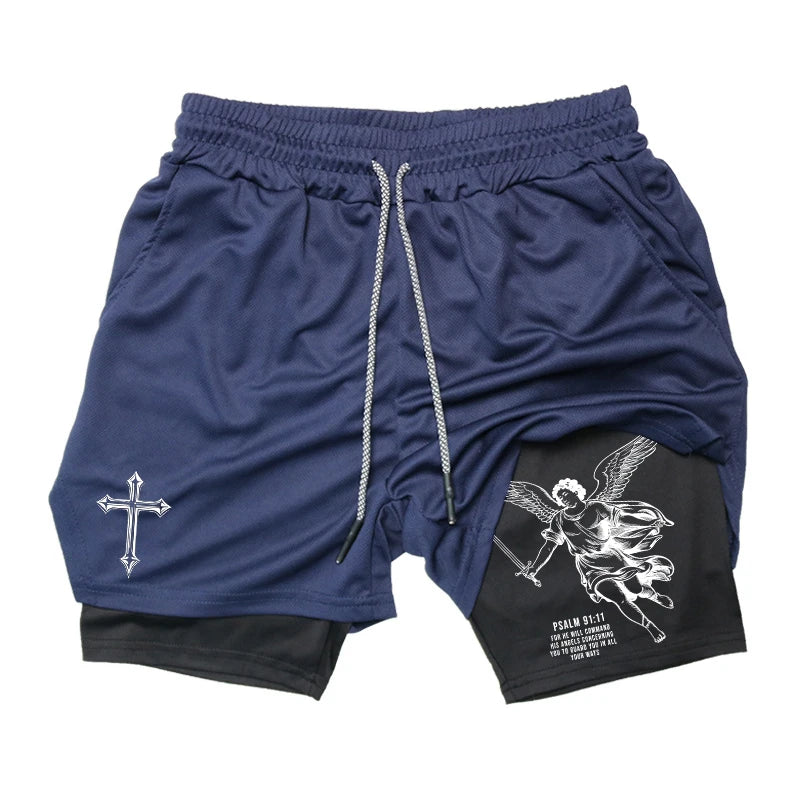 2-in-1 Men's Performance Angel Cross Shorts (Bible Printed)