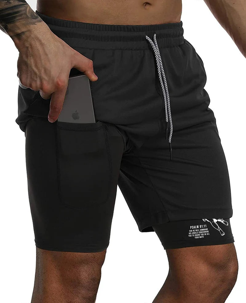 2-in-1 Men's Performance Angel Cross Shorts (Bible Printed)
