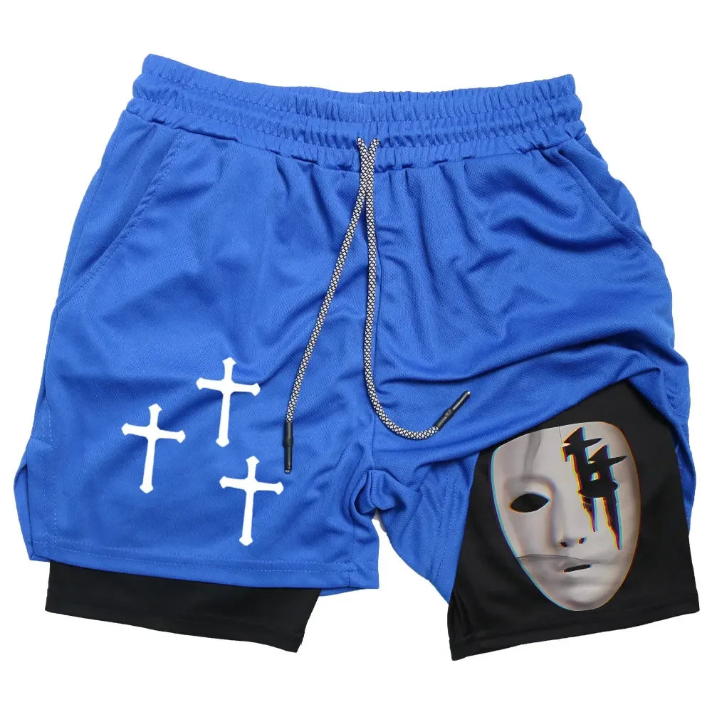 Assorted Y2K Cross Print 2-in-1 Compression Shorts
