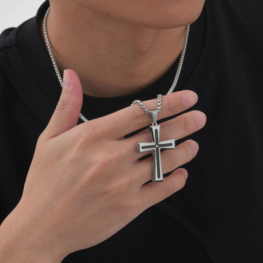Stainless Steel Punk Cross Pendant Necklace