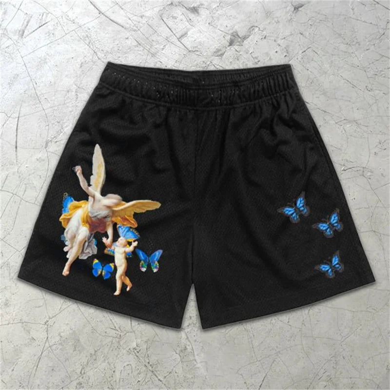 Assorted Graphic Angel & Crosses Workout Shorts
