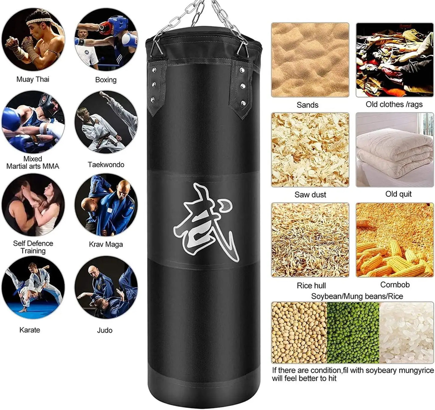 Heavy Boxing Bag w/Metal Chain Hook Carabiner (Unfilled)