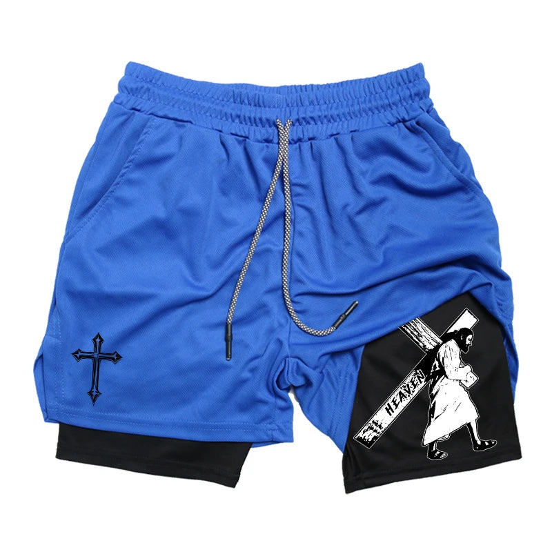 2-in-1 Men's Performance Angel Cross Shorts (Bible Printed)