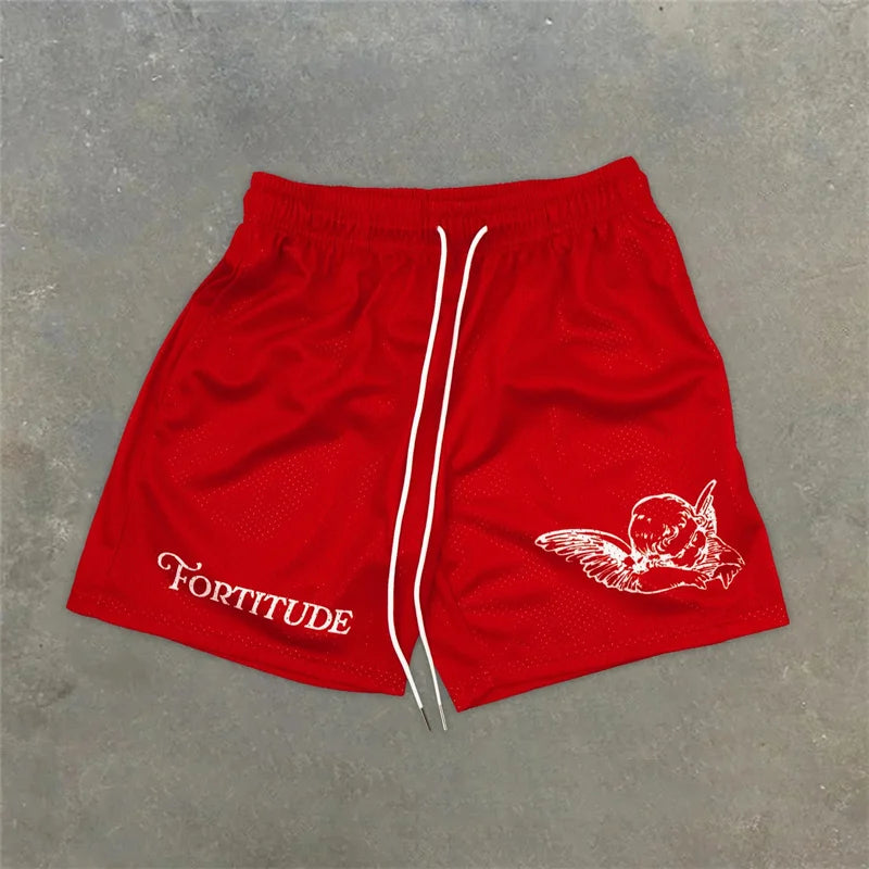 Assorted Graphic Angel & Crosses Workout Shorts