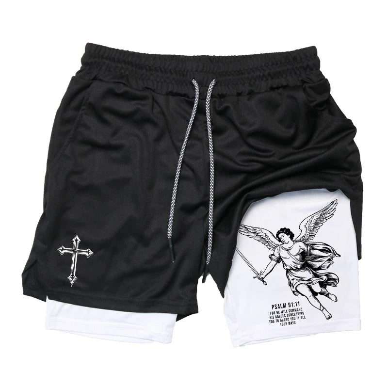 2-in-1 Men's Performance Angel Cross Shorts (Bible Printed)