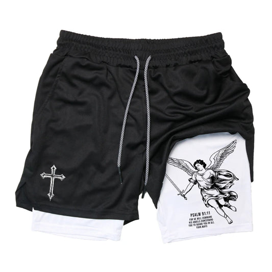 2-in-1 Men's Performance Angel Cross Shorts (Bible Printed)