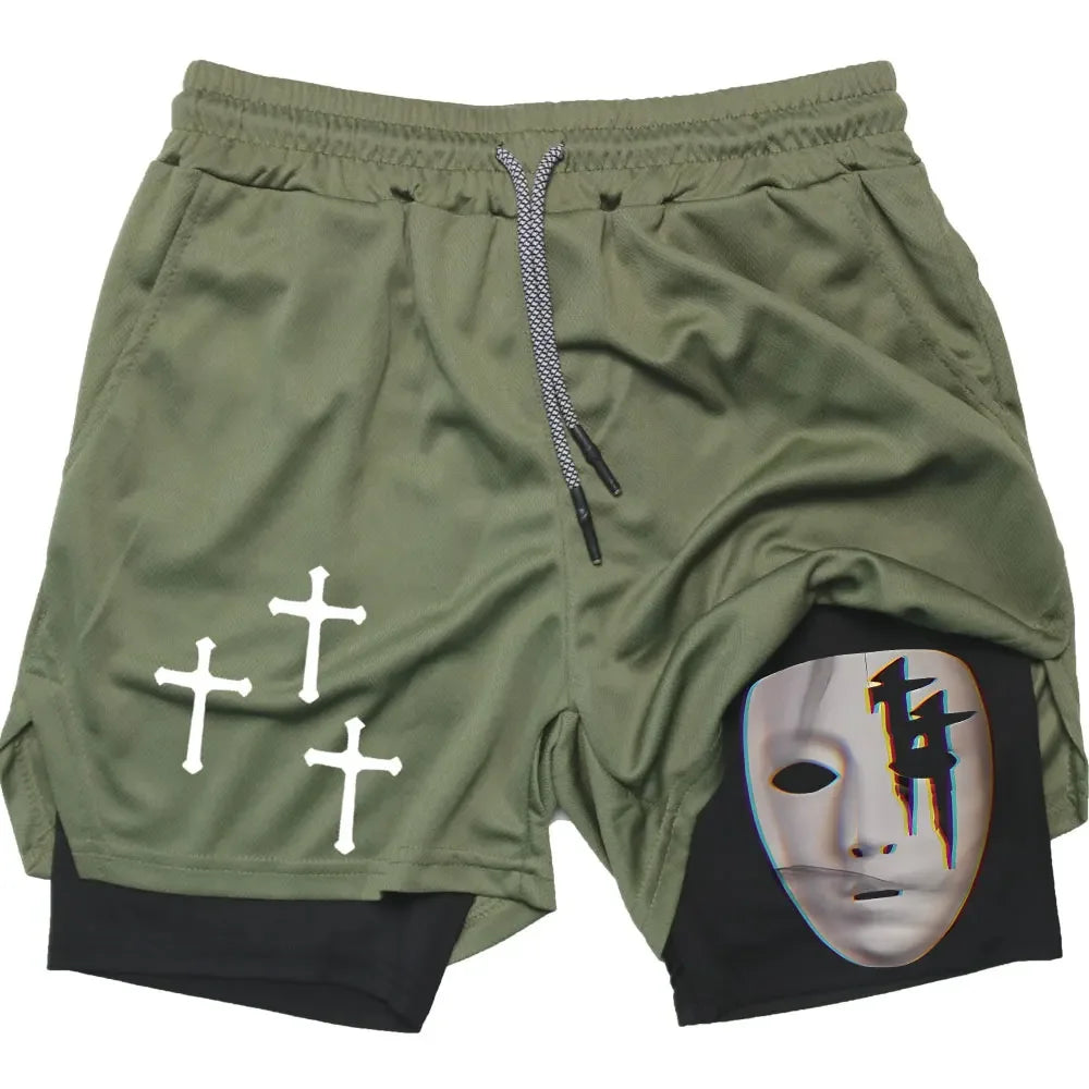 Assorted Y2K Cross Print 2-in-1 Compression Shorts