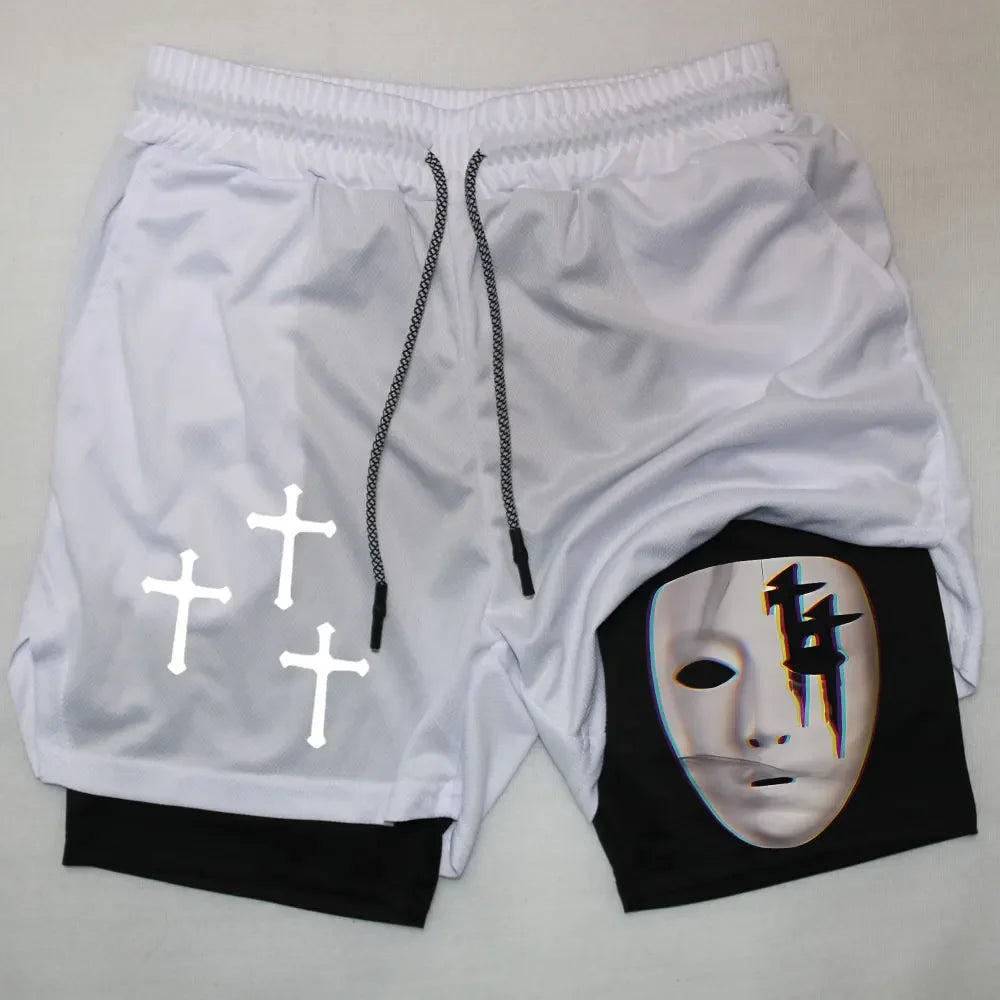 Assorted Y2K Cross Print 2-in-1 Compression Shorts