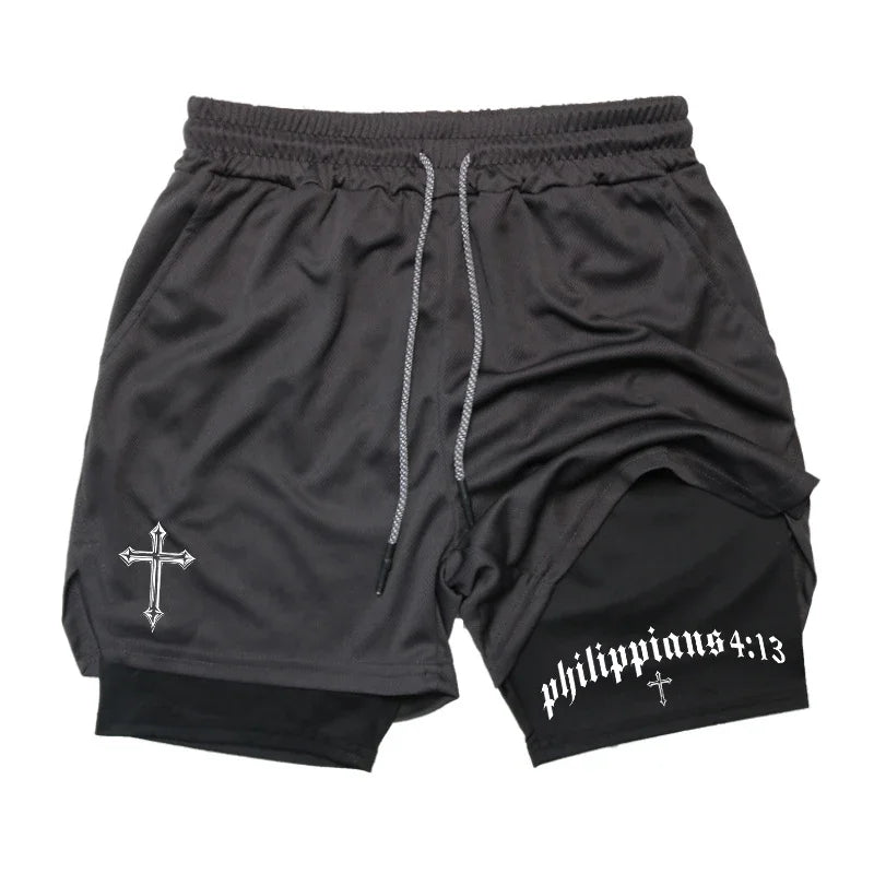 2-in-1 Men's Performance Shorts (Bible Printed - 'Philippians 4:13')