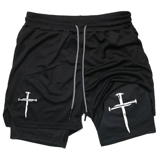 Assorted Y2K Cross Print 2-in-1 Compression Shorts