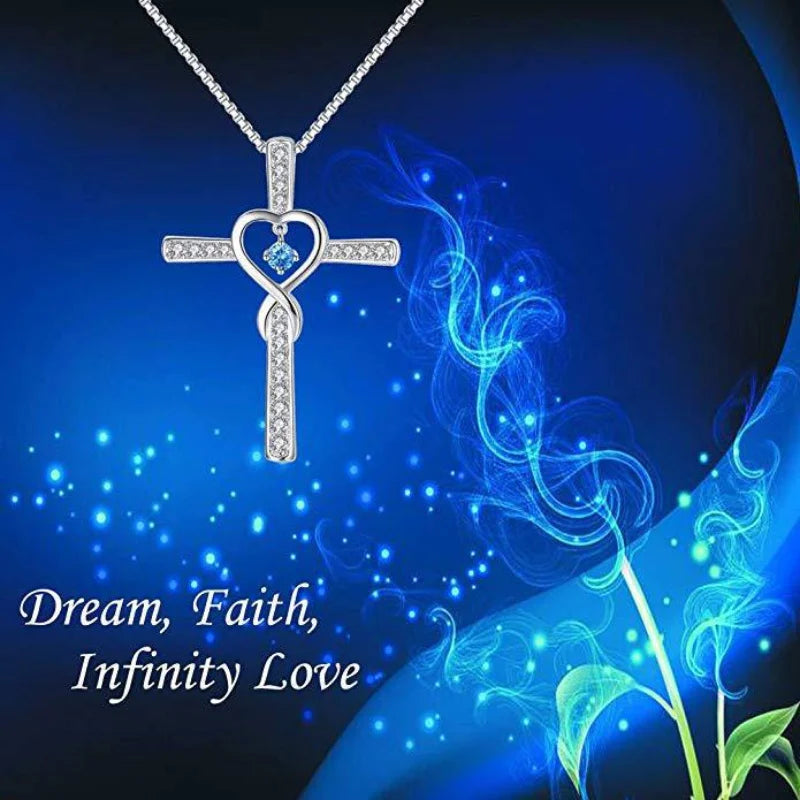 Infinity Birthstone Crystal Cross Necklace