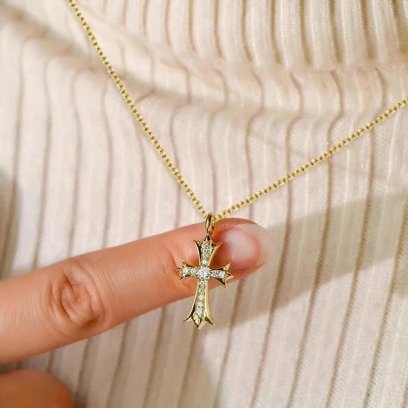 Sparking Zirconia Cross Pendant Necklace