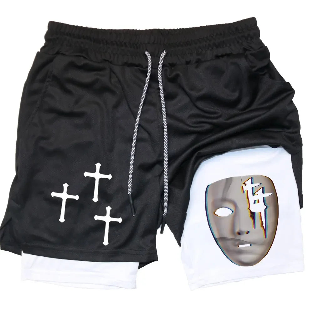 Assorted Y2K Cross Print 2-in-1 Compression Shorts
