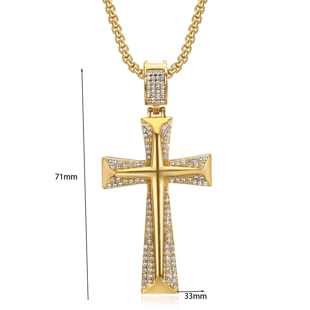 Hip-Hop Iced Out Cross Pendant Necklace
