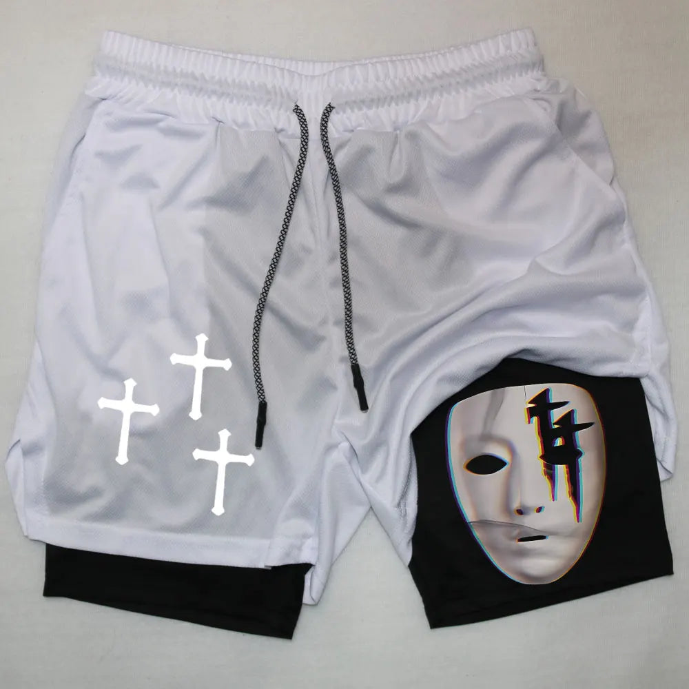 Assorted Y2K Cross Print 2-in-1 Compression Shorts