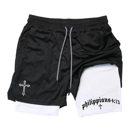 2-in-1 Men's Performance Shorts (Bible Printed - 'Philippians 4:13')