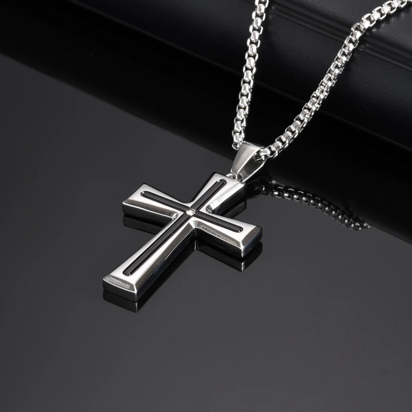 Stainless Steel Punk Cross Pendant Necklace