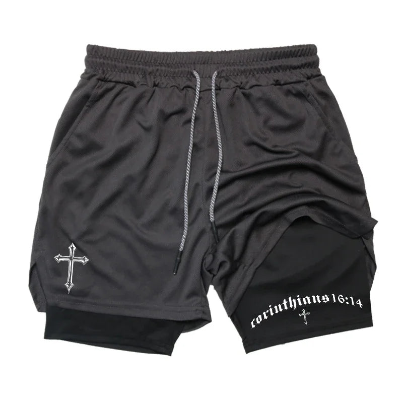 2-in-1 Men's Performance Shorts (Bible Printed - 'Philippians 4:13')