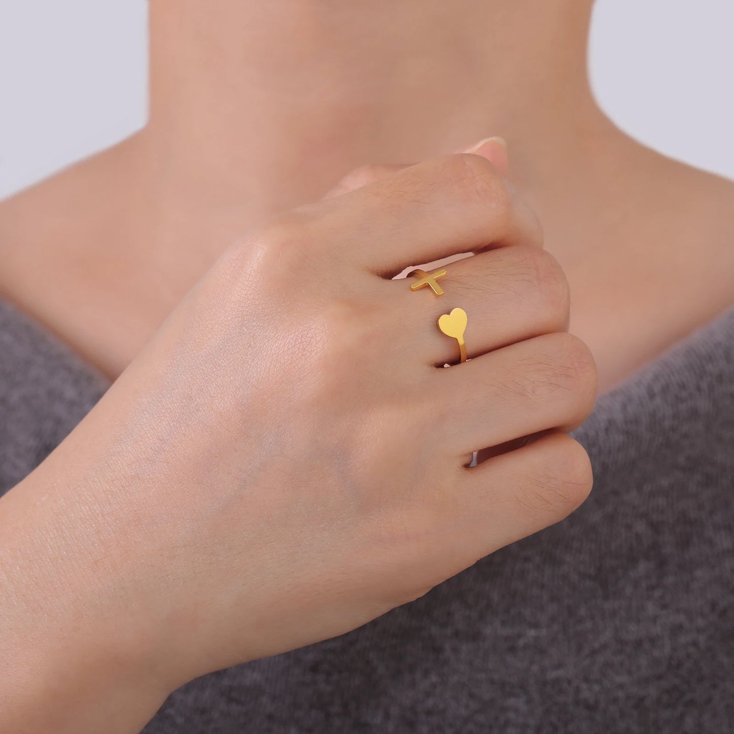 Open Heart-Cross Ring
