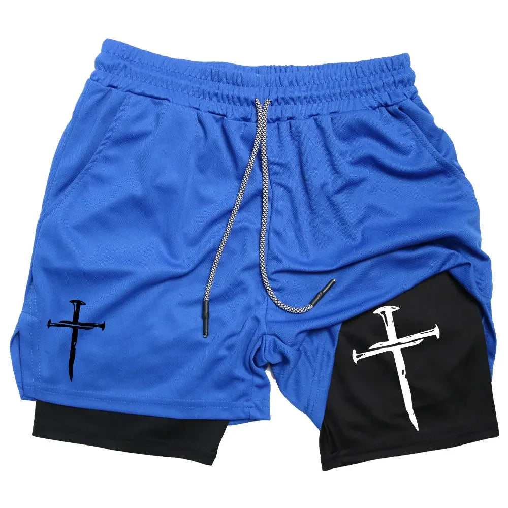 Assorted Y2K Cross Print 2-in-1 Compression Shorts