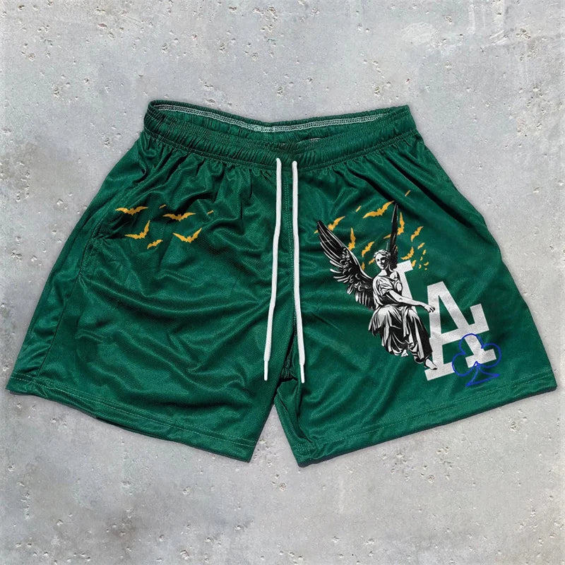 Assorted Graphic Angel & Crosses Workout Shorts