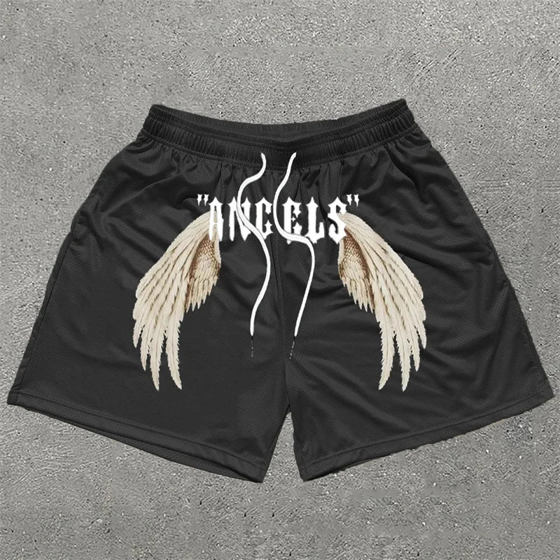 Assorted Graphic Angel & Crosses Workout Shorts