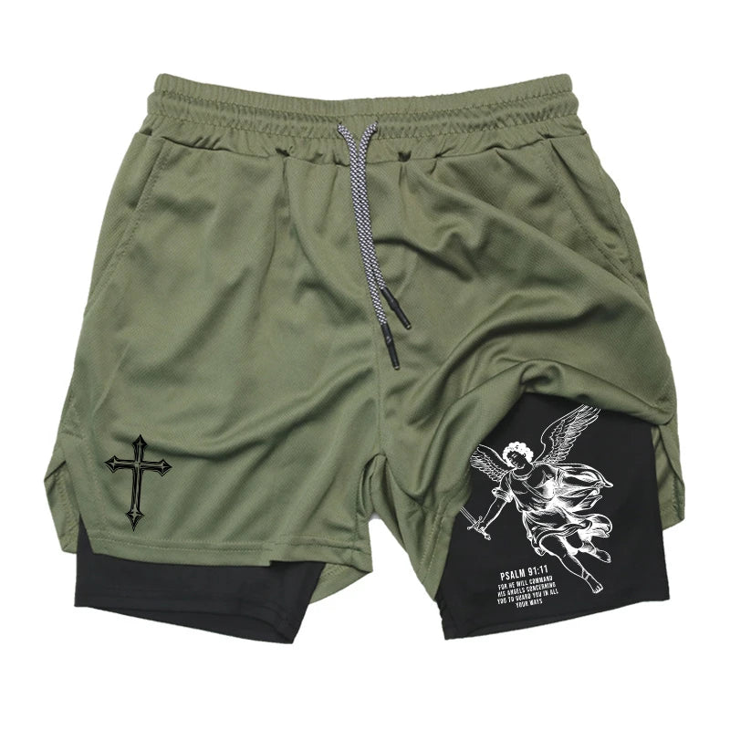 2-in-1 Men's Performance Angel Cross Shorts (Bible Printed)
