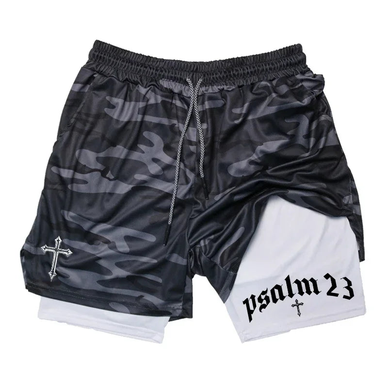 2-in-1 Men's Performance Shorts (Bible Printed - 'Psalm 23')