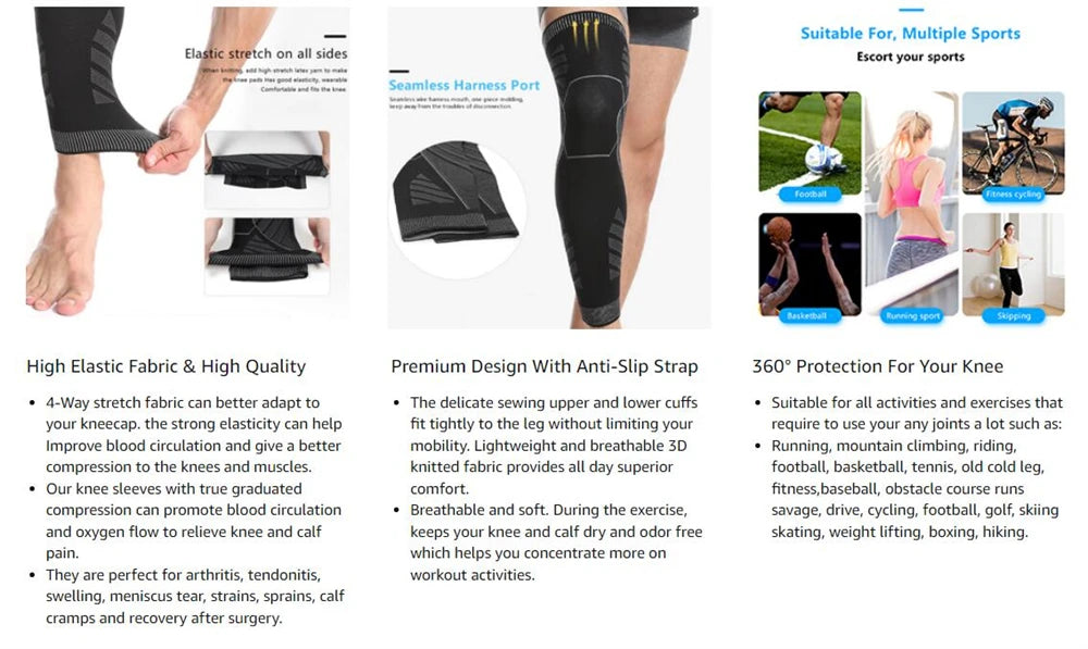 Long Leg Knee Brace Compression Sleeves