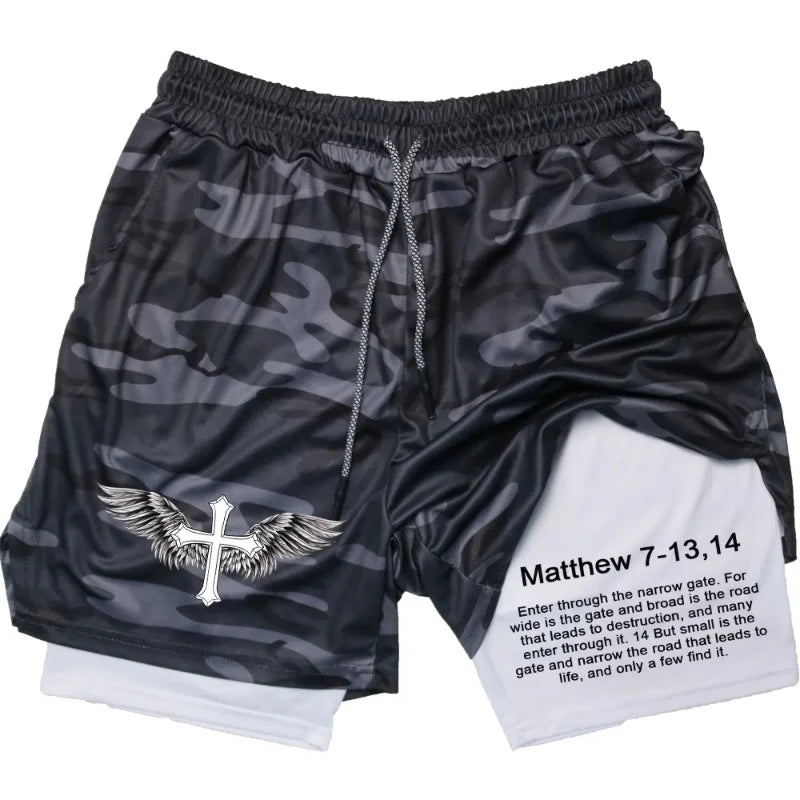 2-in-1 Men's Performance Shorts (Bible Printed)