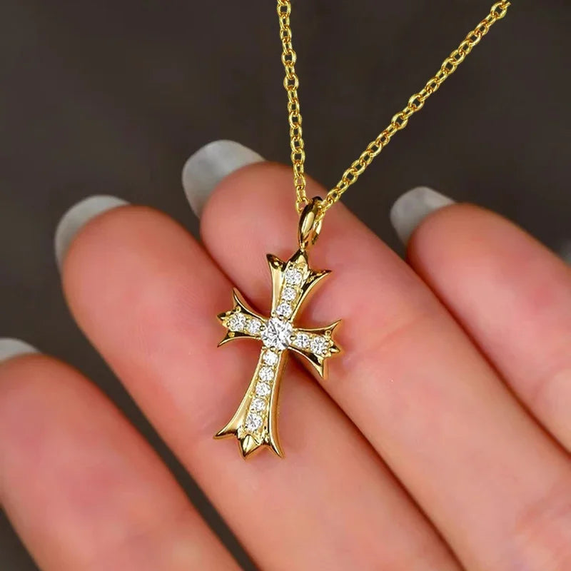 Sparking Zirconia Cross Pendant Necklace