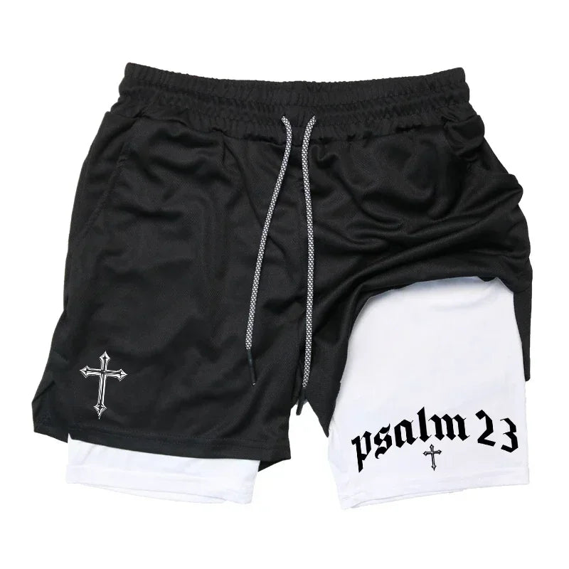 2-in-1 Men's Performance Shorts (Bible Printed - 'Psalm 23')