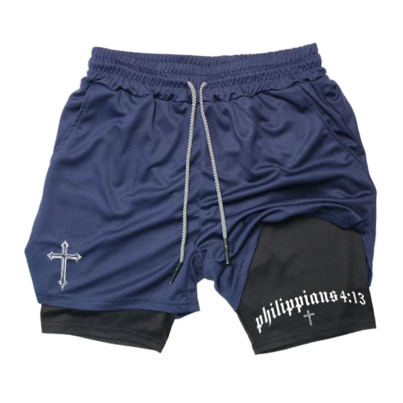 2-in-1 Men's Performance Shorts (Bible Printed - 'Philippians 4:13')