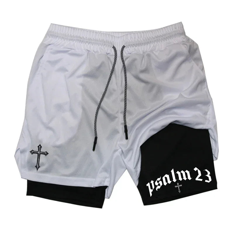 2-in-1 Men's Performance Shorts (Bible Printed - 'Psalm 23')